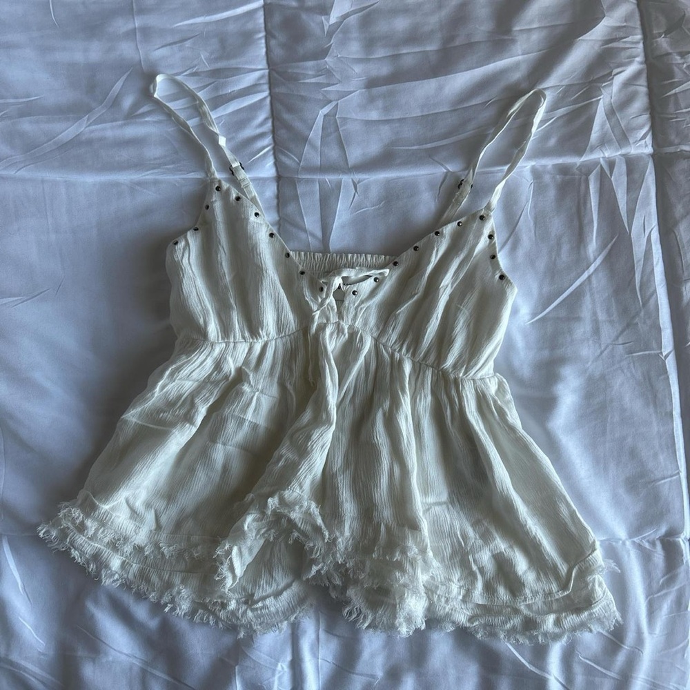 Hollister White Flowy Babydoll Top